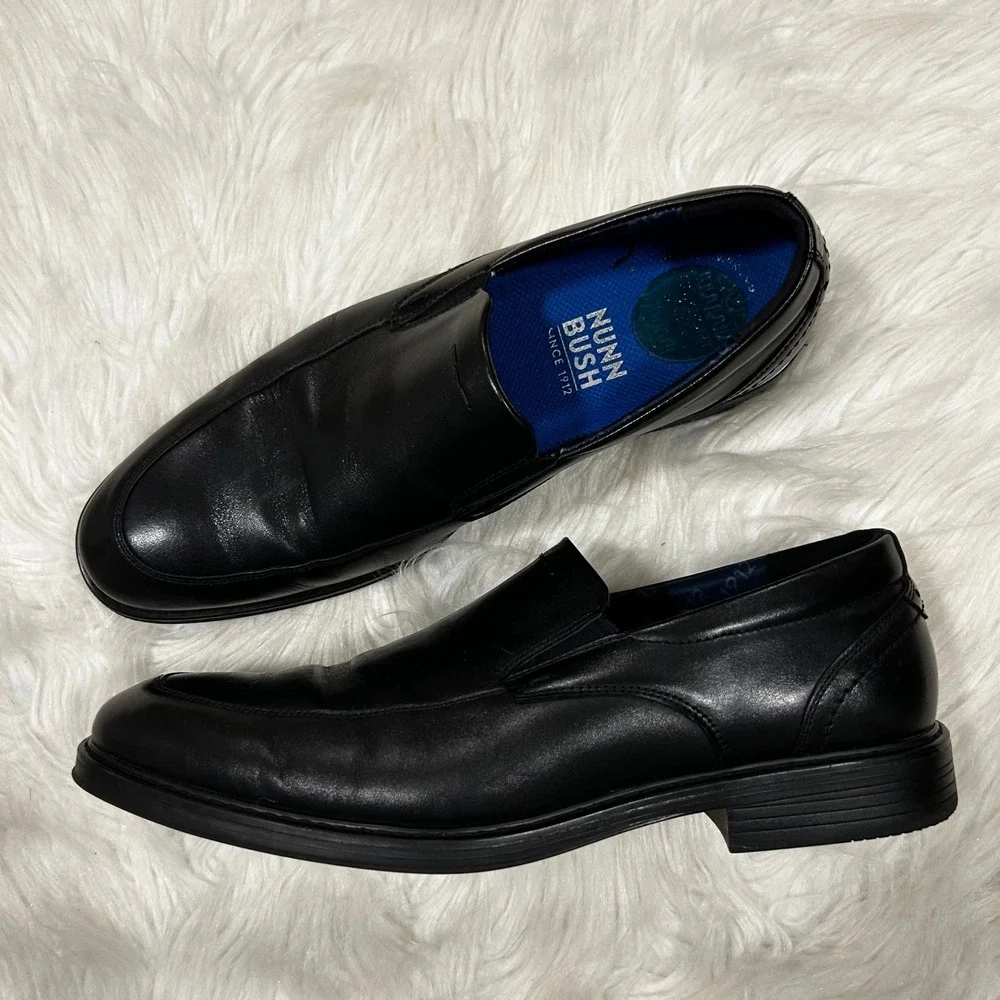 Nunn Bush Mens Black Leather Slip‎ On Loafers Comfort Gel Shoes Size 10M